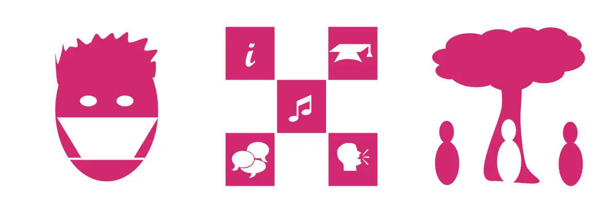 icons illustrating community-centred media
