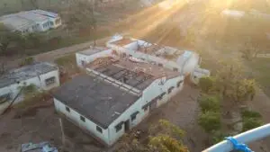 Arial view of damaged building