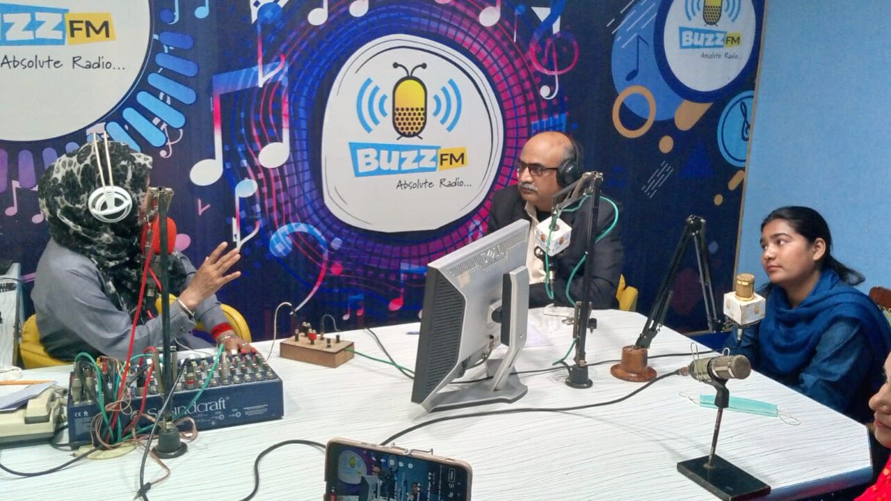 3 women and an man in a radio studio